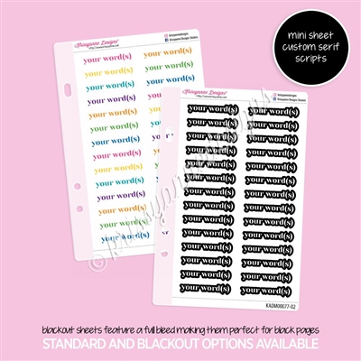 Self Adhesive Vertical Characters Sticker Example.pdf CUSTOM Mini Sticker Sheet | Standard Serif